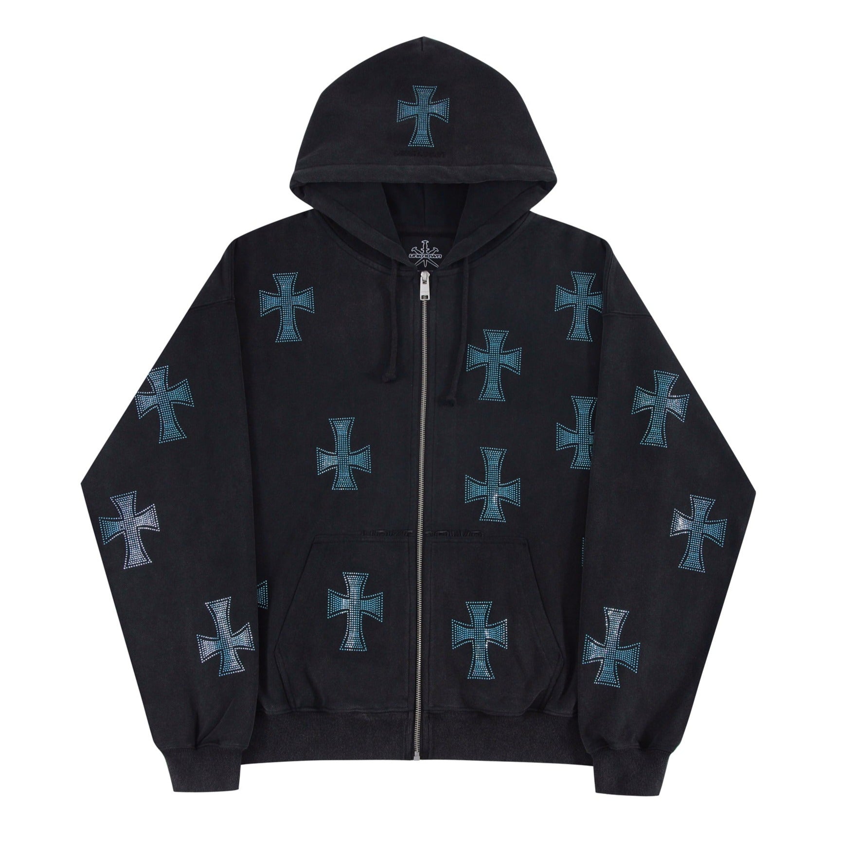 UNKNOWN CROSS RHINESTONE ZIP HOODIE-