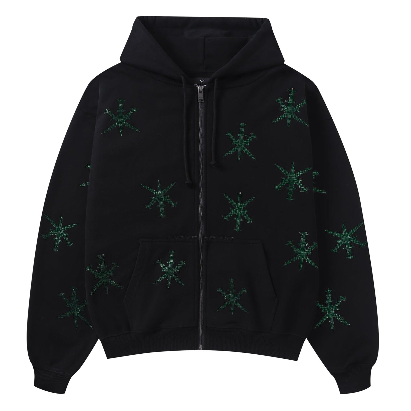 BLACK / GREEN RHINESTONE HOODIE