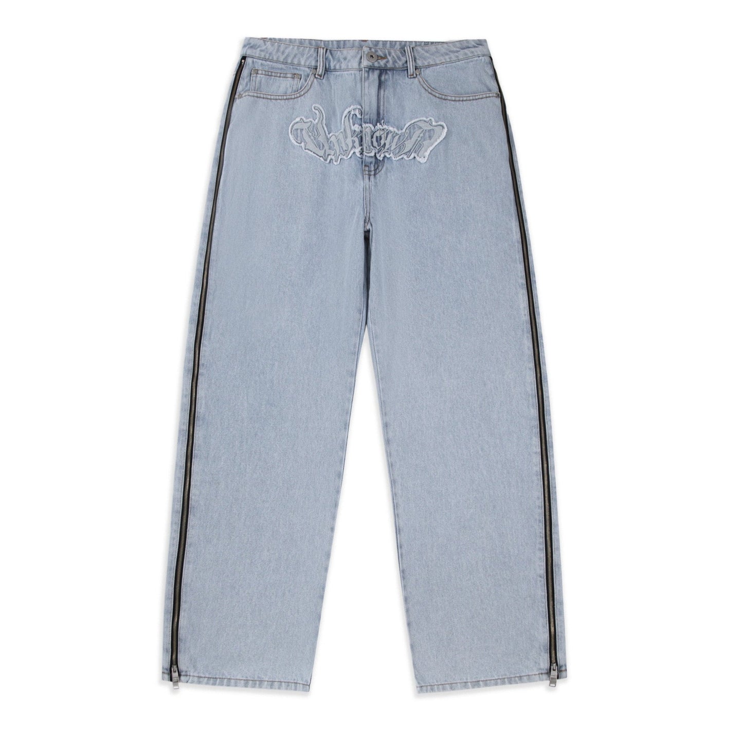 BLEACHED ZIP BAGGY DENIM