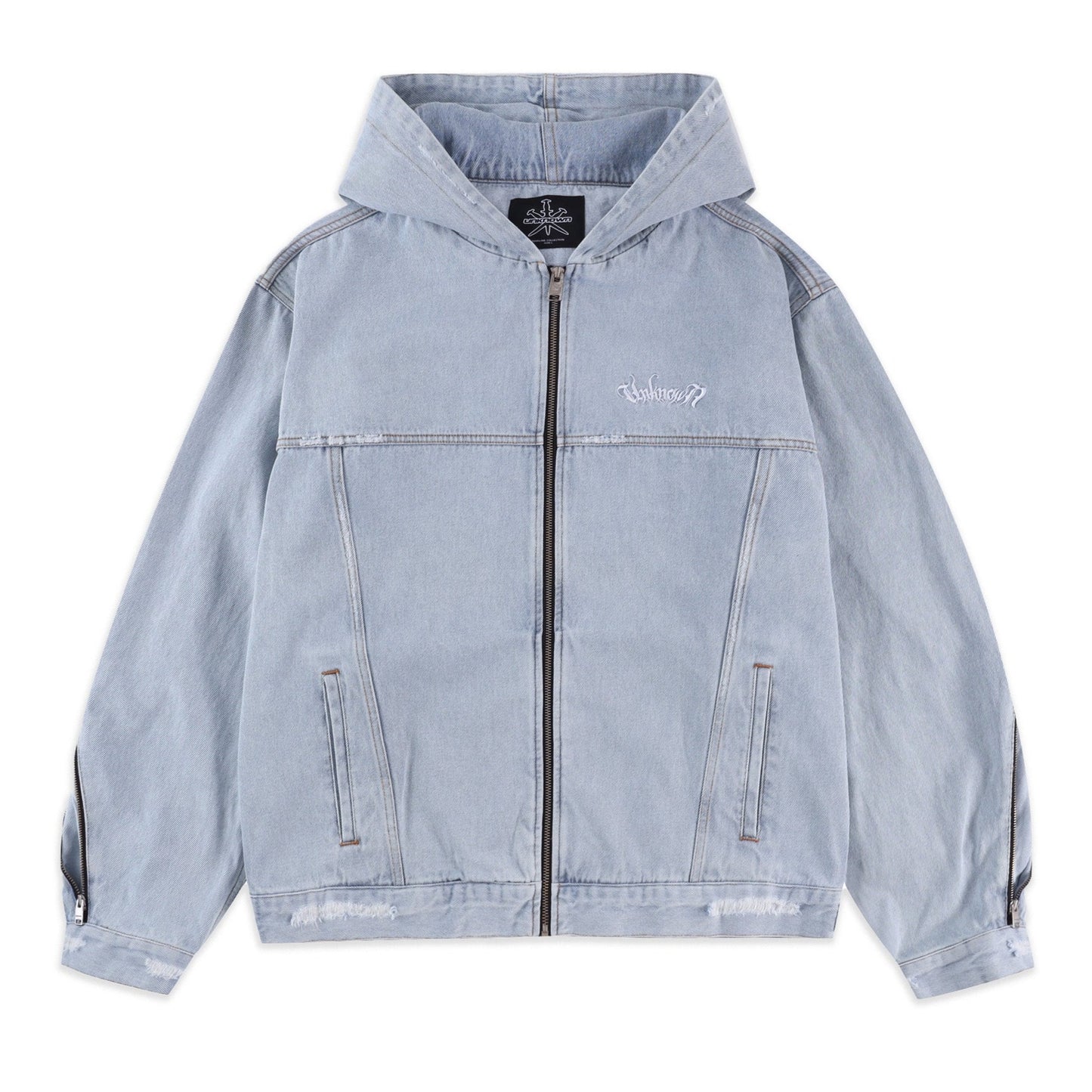 BLEACHED ZIP HOOD DENIM JACKET