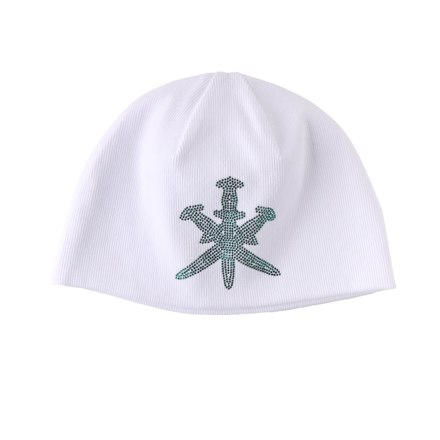 White & Green Rhinestone Beanie