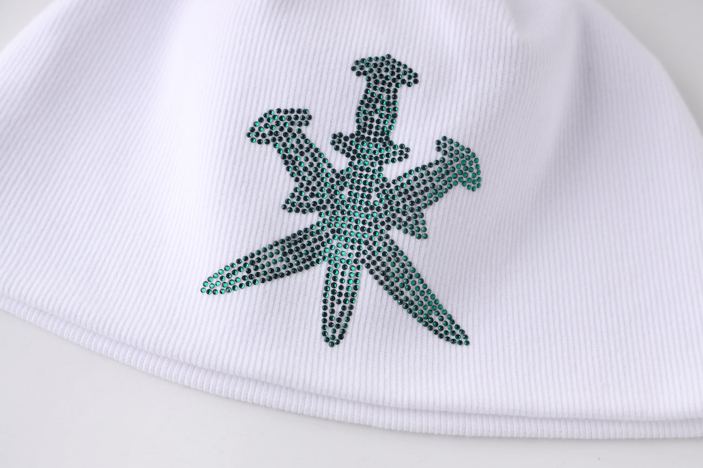 White & Green Rhinestone Beanie