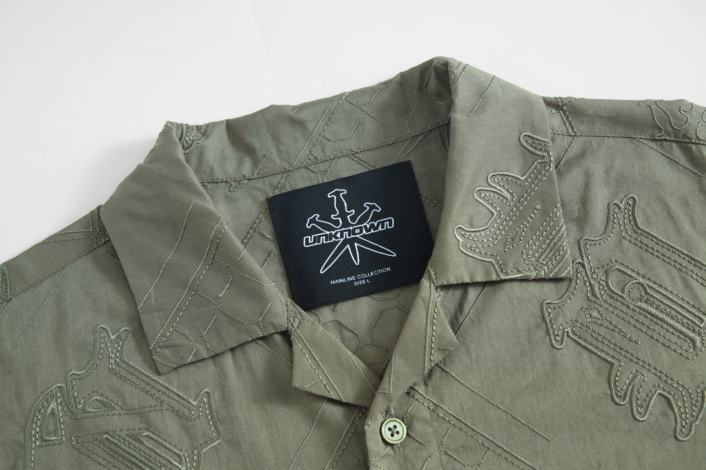 KHAKI EMBROIDERED CUBAN SHIRT