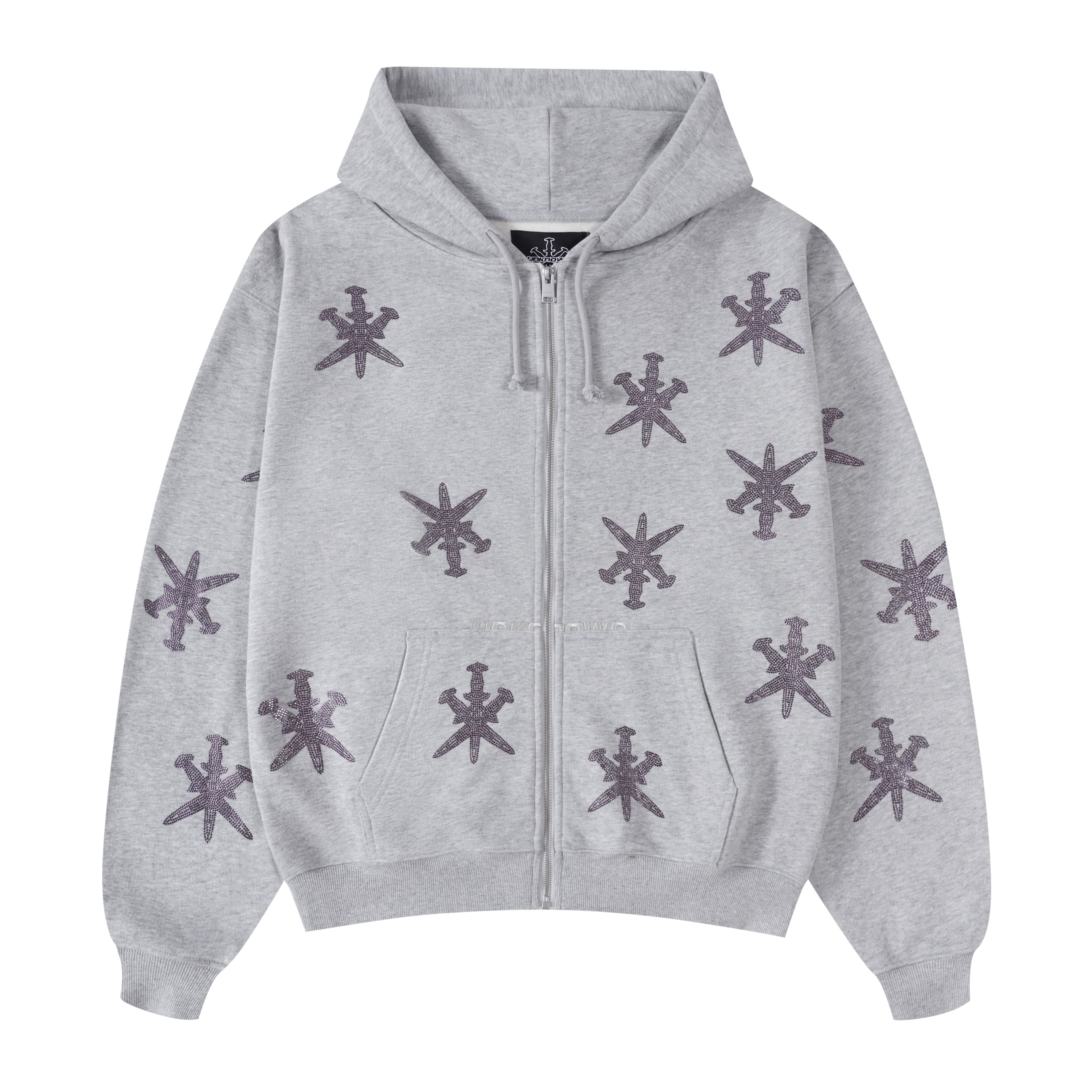 GREY PURPLE RHINESTONE HOODIE