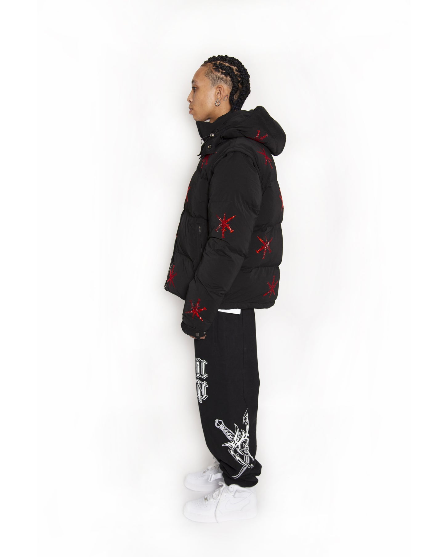 SAMPLE BLACK/RED RHINESTONE PUFFER