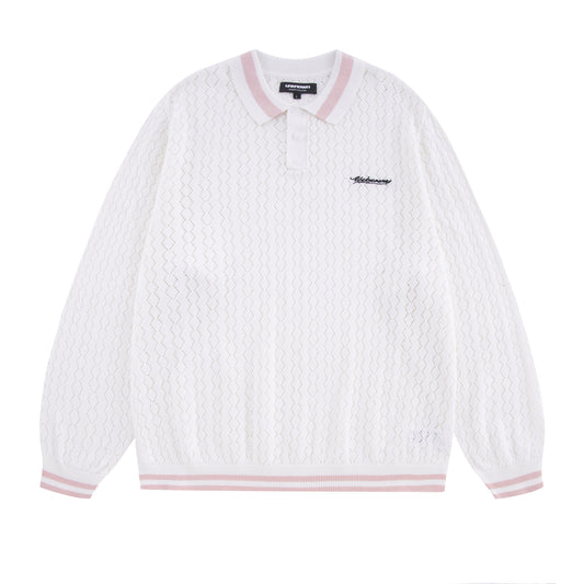 WHITE / PINK KNIT POLO