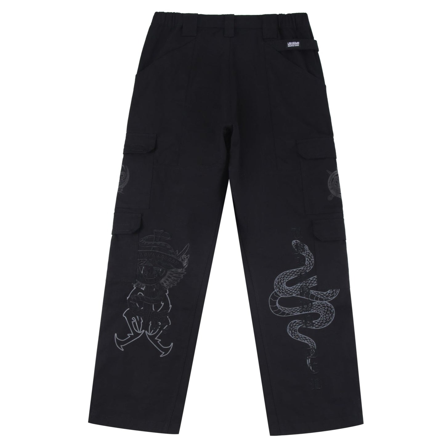 BLACK EMBROIDERED CARGOS