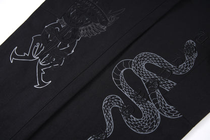 BLACK EMBROIDERED CARGOS