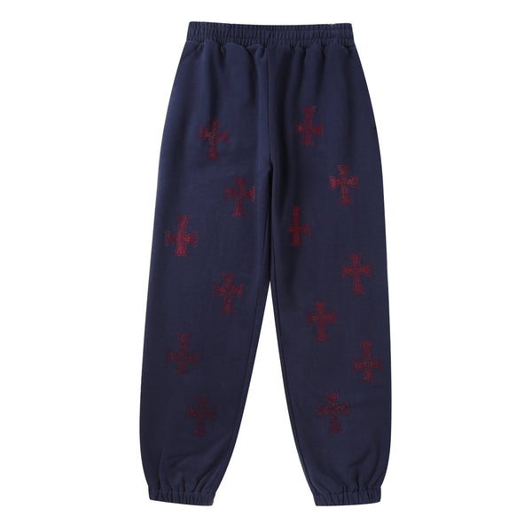 NAVY / RED CROSS RHINESTONE JOGGERS – Unknown London