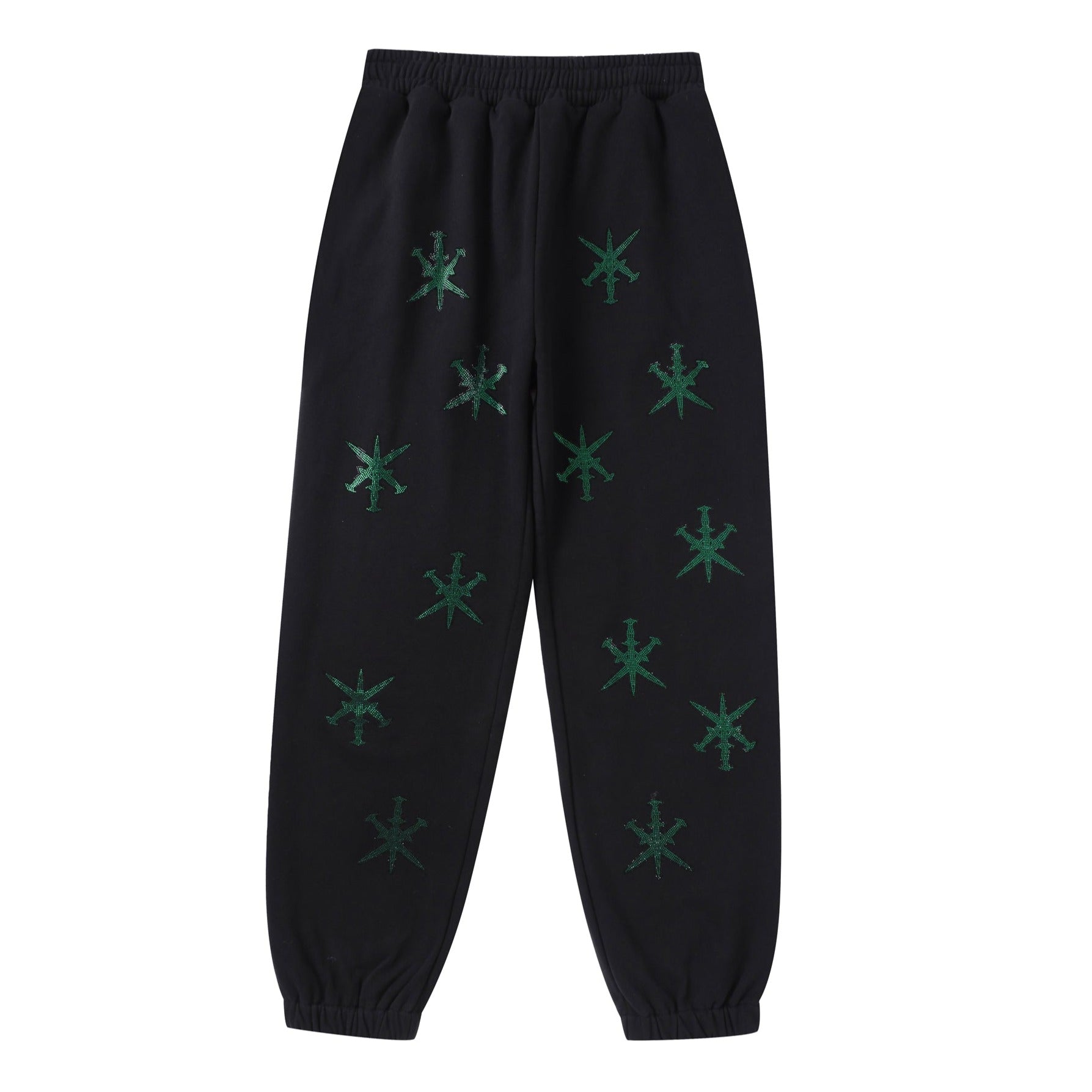 BLACK / GREEN RHINESTONE JOGGERS