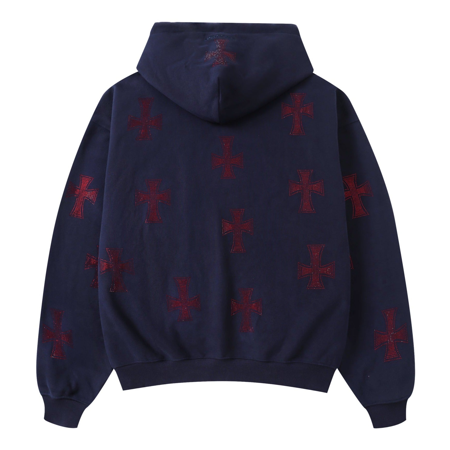 NAVY / RED CROSS RHINESTONE HOODIE – Unknown London