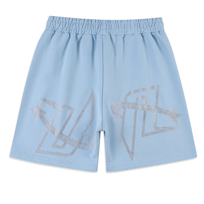 BLUE LOGO RHINESTONE SHORTS