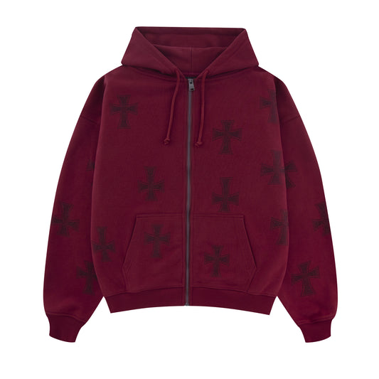 DARK RED RHINESTONE HOODIE