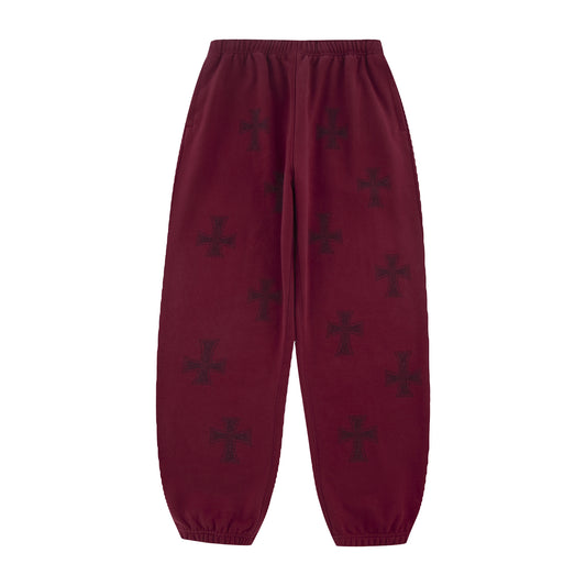 DARK RED RHINESTONE JOGGERS