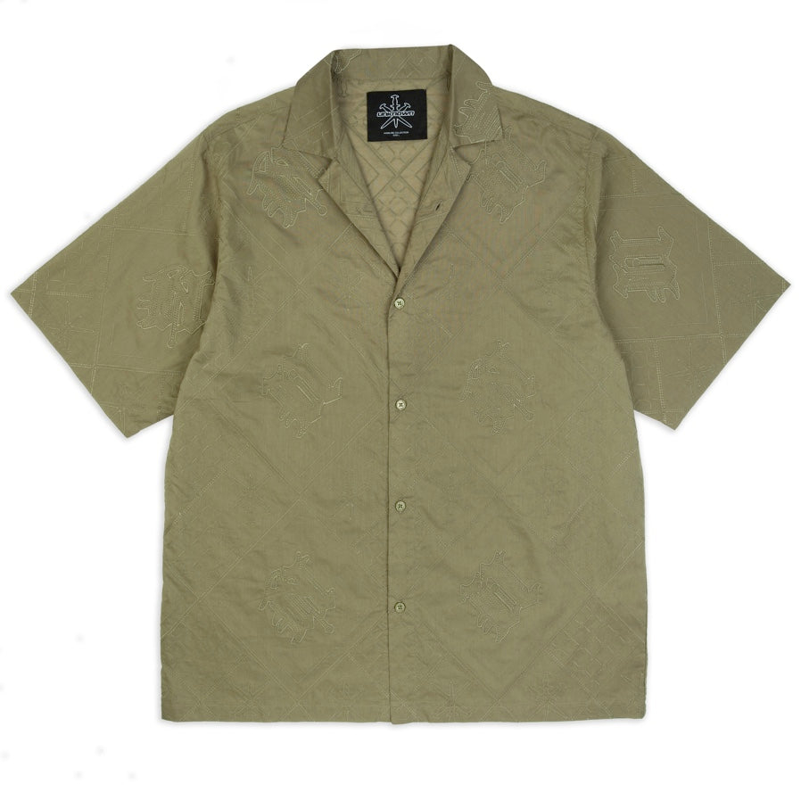 KHAKI EMBROIDERED CUBAN SHIRT