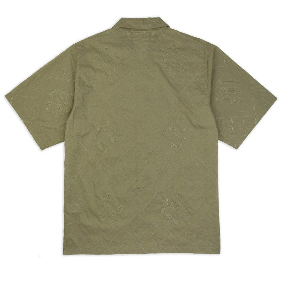 KHAKI EMBROIDERED CUBAN SHIRT