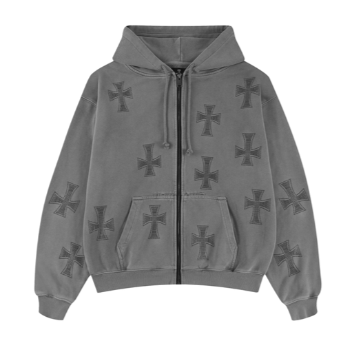 WASHED GREY RHINESTONE HOODIE