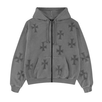 WASHED GREY RHINESTONE HOODIE