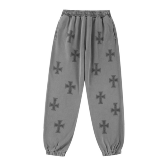 WASHED GREY RHINESTONE JOGGERS