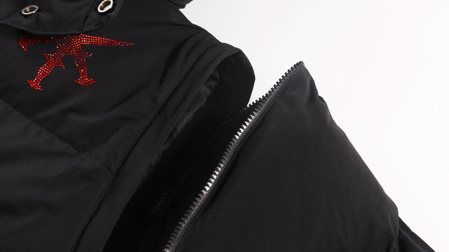 SAMPLE BLACK/RED RHINESTONE PUFFER
