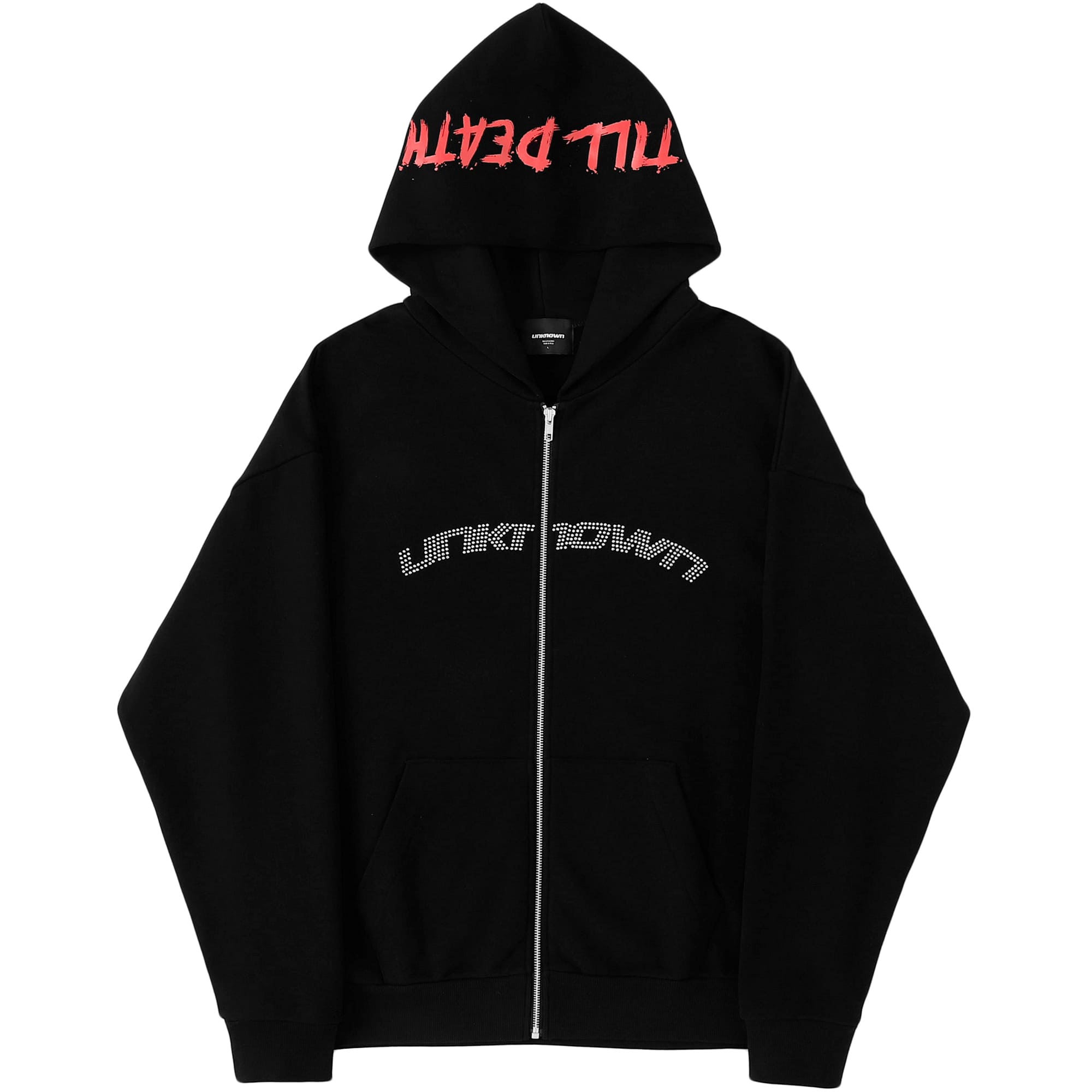 Rhinestone Till Death Zip Hoodie – Unknown London