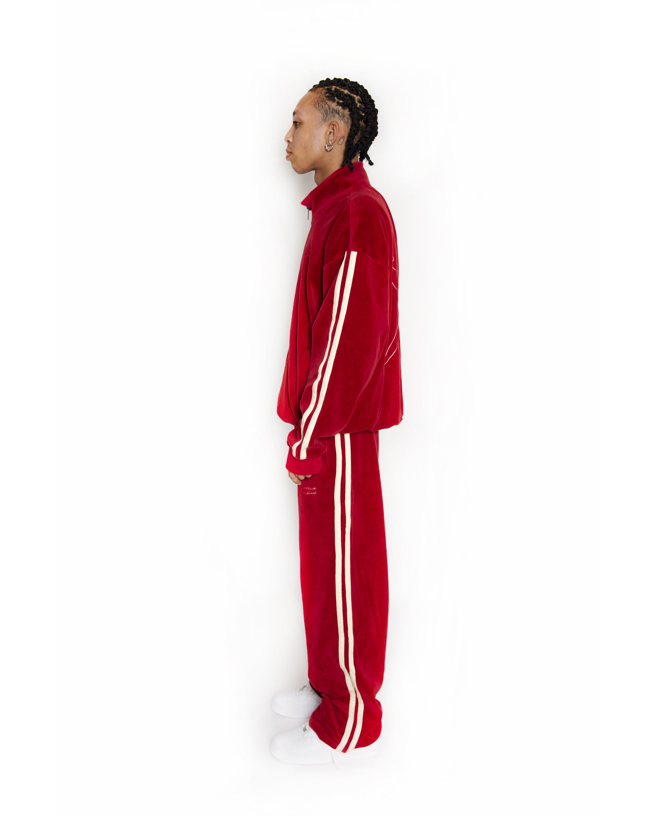 Red Velour Track Pants