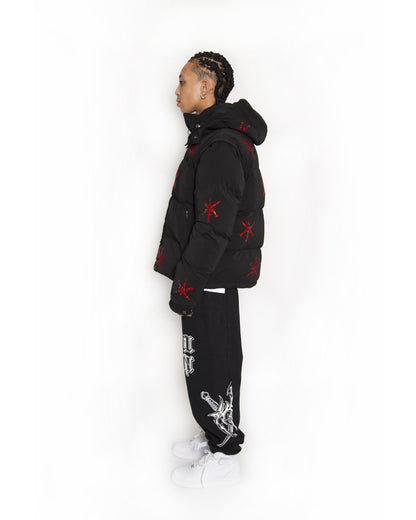 SAMPLE BLACK/RED RHINESTONE PUFFER