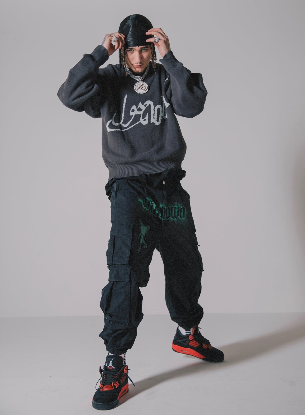 SAMPLE ZIP OFF EMBROIDERED CARGOS - BLACK