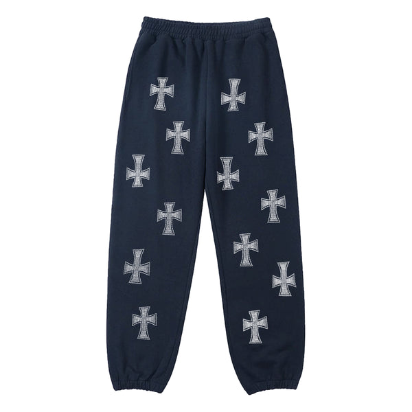 NAVY AND WHITE RHINESTONE JOGGER – Unknown London